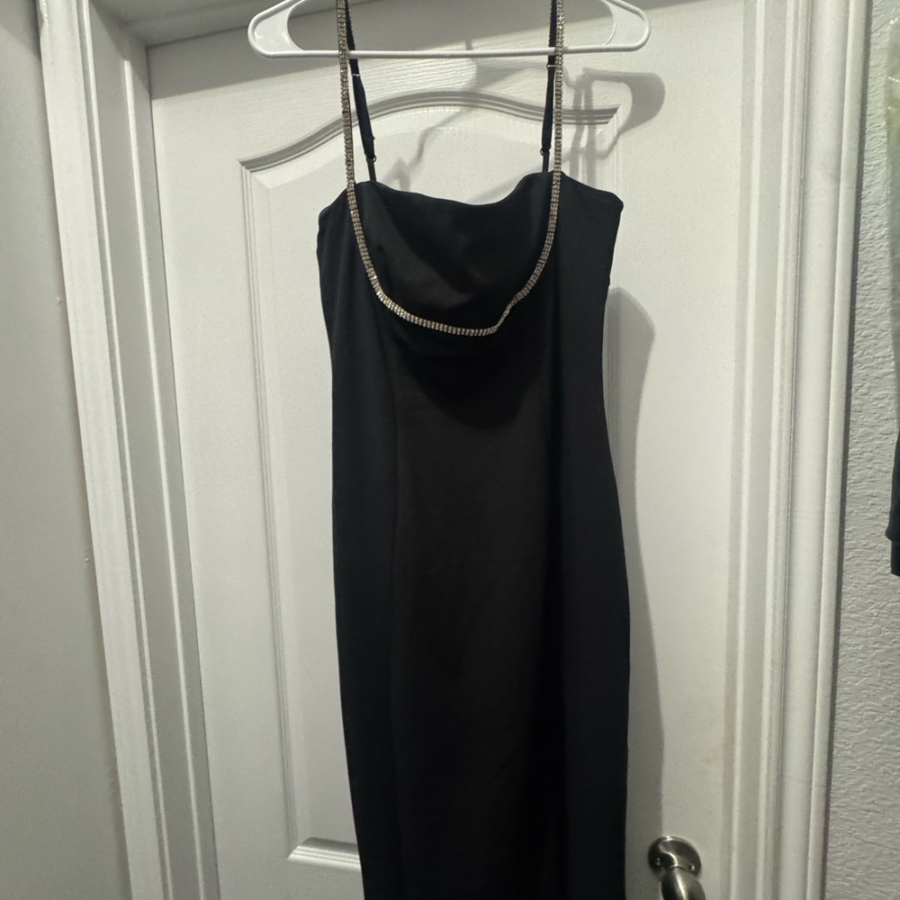 Lulu's Black Strapless Dress with Embellished Straps